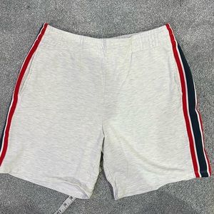 ASOS DESIGN oversized jersey shorts with side tape in white heather